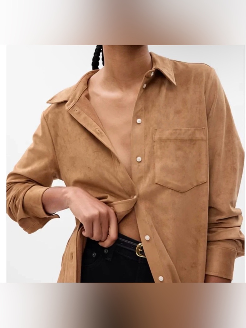 GAP | Faux-Suede Button Down Boyfriend Shirt, S